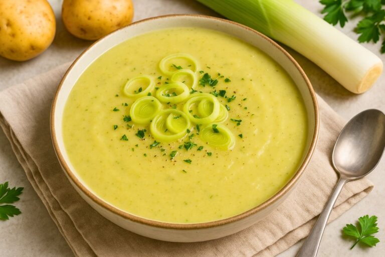 mary berry leek and potato soup in a bowl