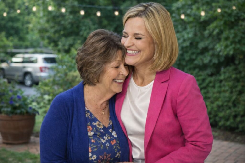 Savannah Guthrie hugs her mother Nancy Guthrie outdoors, a warm moment connected to the nancy guthrie missing mother case timeline.