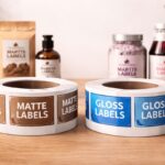 matte and gloss labels roll placed togehter on a table