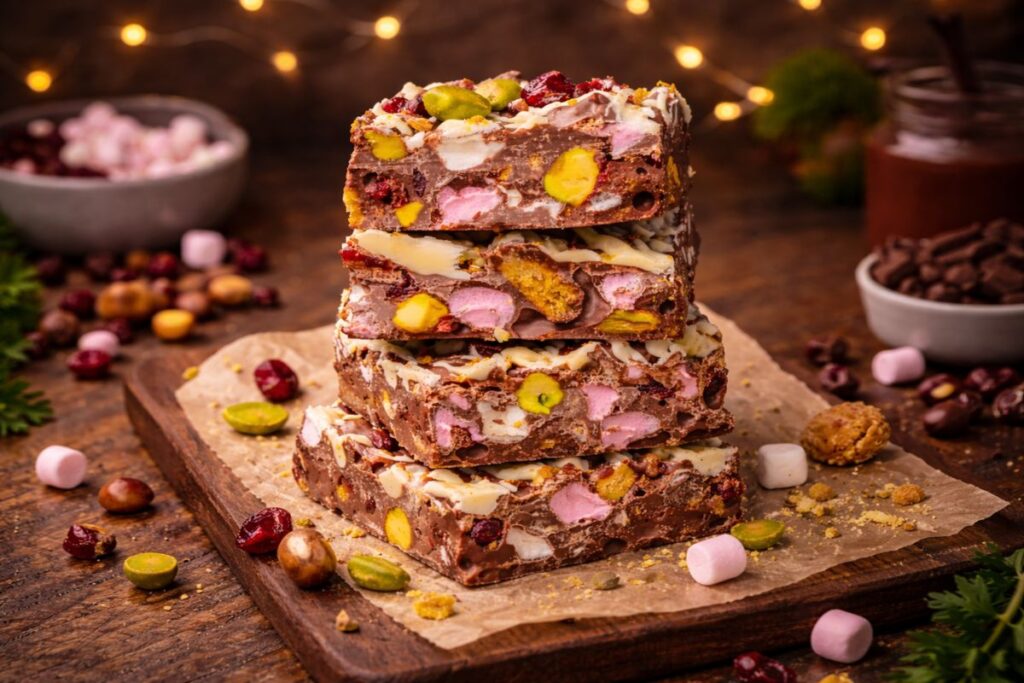 rocky road recipe - a no bake chocolate fridge cake