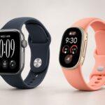 apple watch series 12 vs google fitbit edge placed next to each other