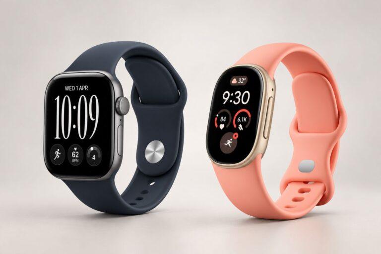 apple watch series 12 vs google fitbit edge placed next to each other