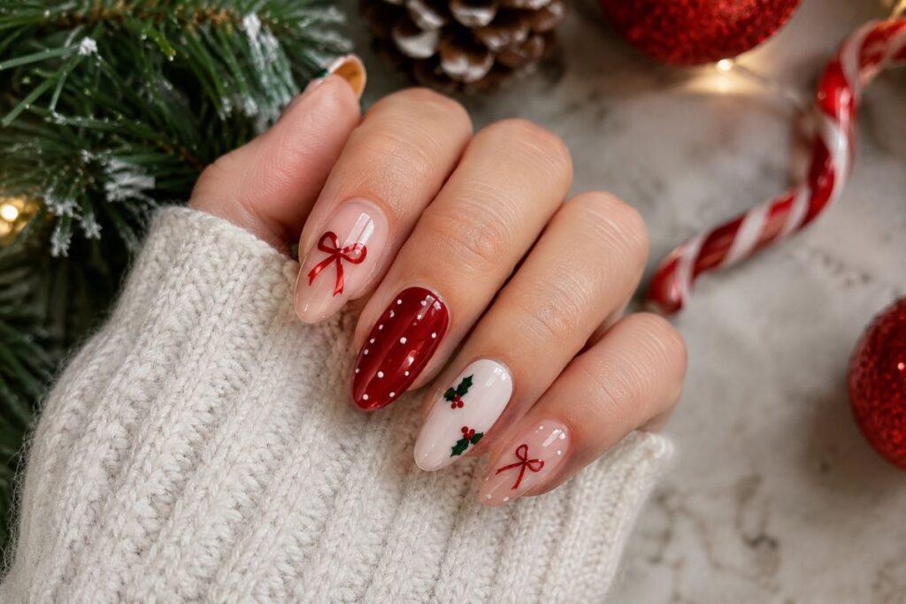 bows dots and other small christmas nail art